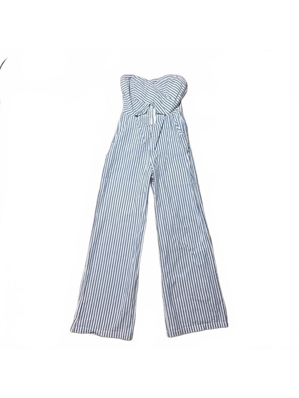 Fashion Nova Jumpsuit XS Blue White Striped Strapless Cutout Wide Leg Cotton - Picture 2 of 8